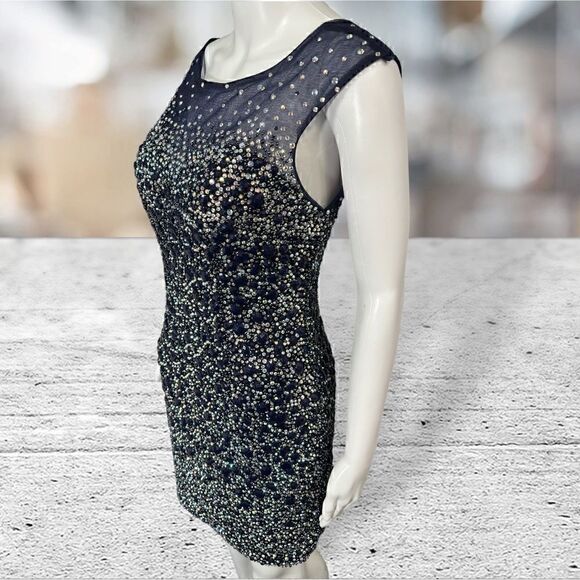 Jovani Fully Beaded Blue Mini Dress - Picture 5 of 9